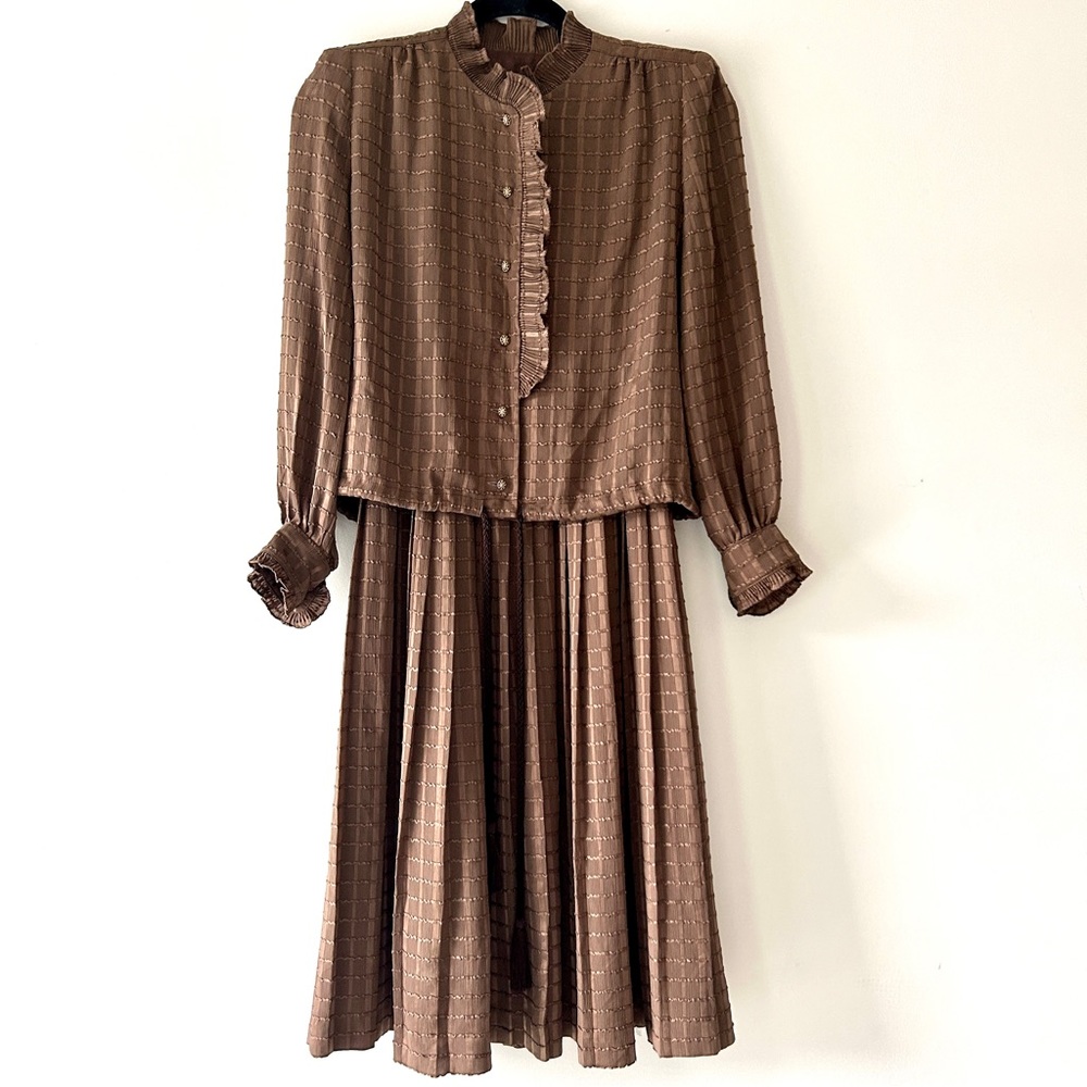 Vintage Plaid Golden Double Layer MIDI Dress - Picture 3 of 10